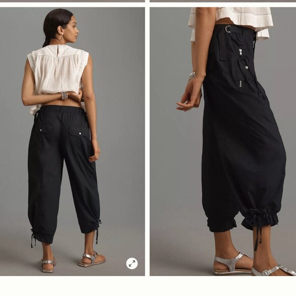 NWT Anthropologie Cropped Parachute Pants, Black, Size Small - Picture 2 of 2